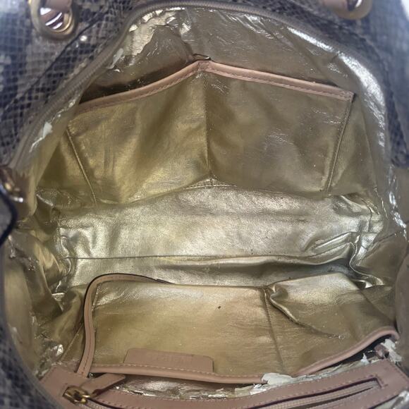 Michael Kors Python Embossed Shoulder Tote Bag Metallic Gold Interior Handbag - Picture 8 of 13